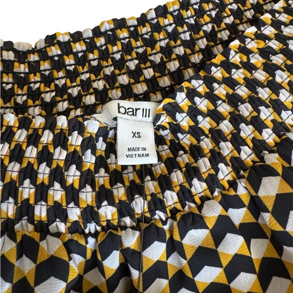 Bar III Black and White Flutter Sleeve Smocked Blouse - Picture 3 of 4